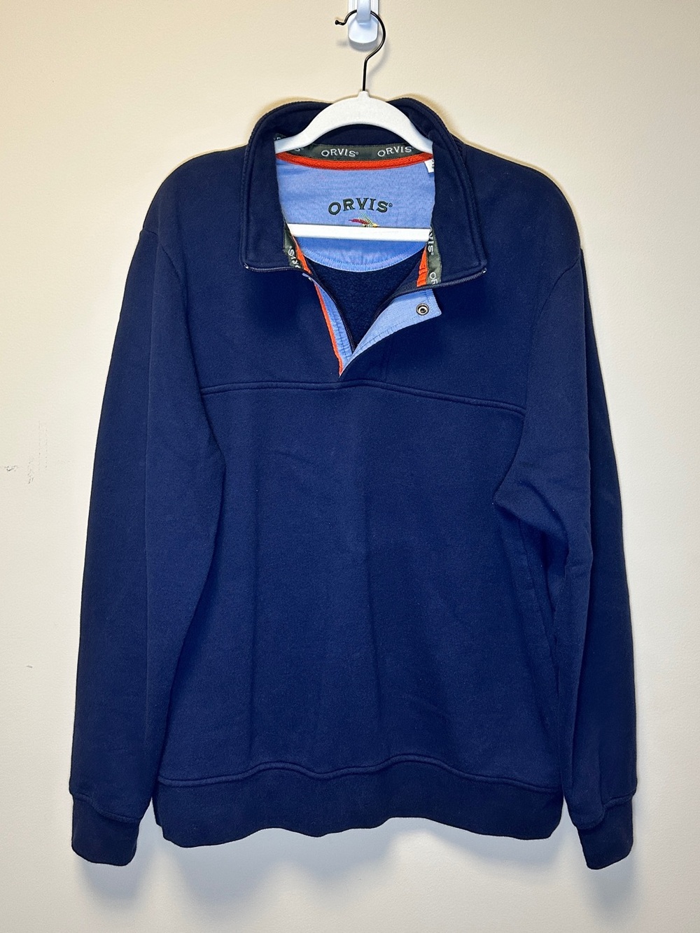 Orvis Men's Navy Zip-Style Quarter-Snap Sweatshirt with Contrast Trim